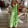 Robe longue de style bohème pour femmes grande taille imprimé floral vert col en v décontractée