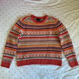 J. Crew Sweaters | J.Crew Fair Isle Crewneck Sweater In Bright Cerise Peony, Size Xs | Color: Orange/Red | Size: Xs