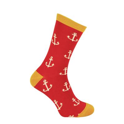 Herr Heron - Herren Bambus Socken | Neuheit Funky Socken | Gemusterte Argyle gestreifte Socken | Atmungsaktiv Weich | Geschenke für Ihn - Anker (Rot) Image