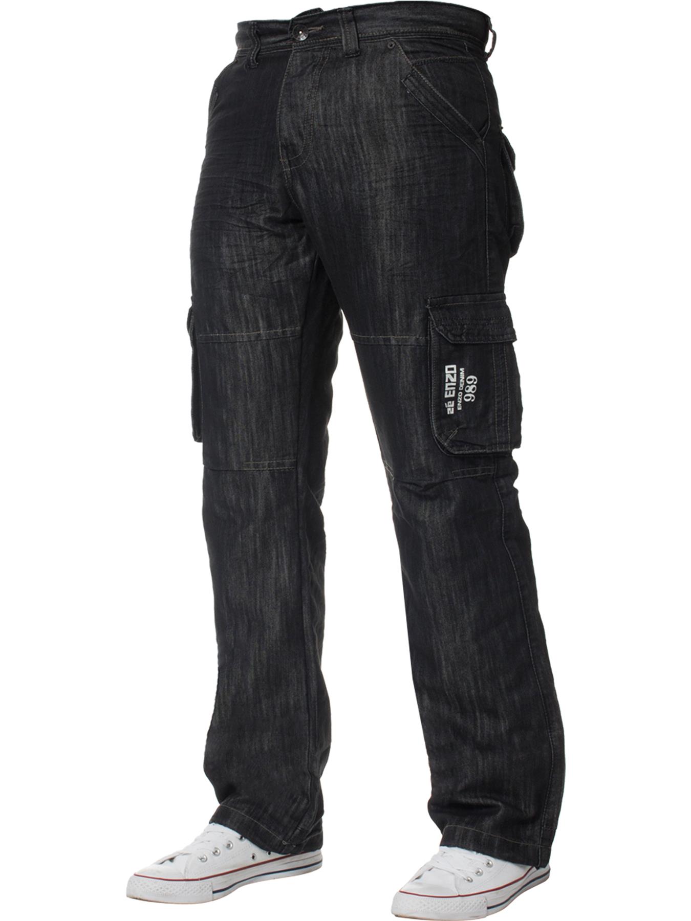Enzo | Herren Cargo Combat Jeans - Schwarz gewaschen Image