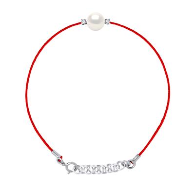 DIADEMA - Armband - Rotes Nylon - Weiße Süßwasserperle - Diamanten