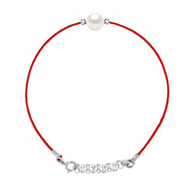 DIADEMA - Armband - Rotes Nylon - Weiße Süßwasserperle - Diamanten Image
