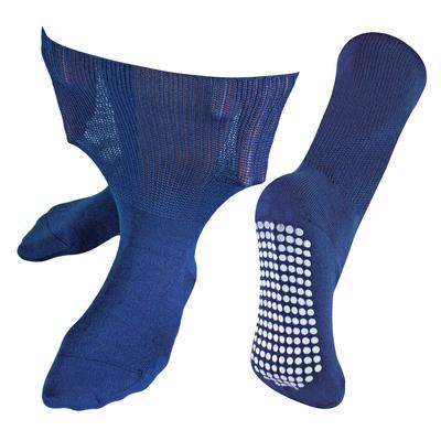 Extra breite Ödemsocken mit rutschfesten Griffen | Dr.Socks | Herren & Damen | Bambus Pantoffelsocken mit Grippern für geschwollene Beine Knöchel & Füße - Navy Image
