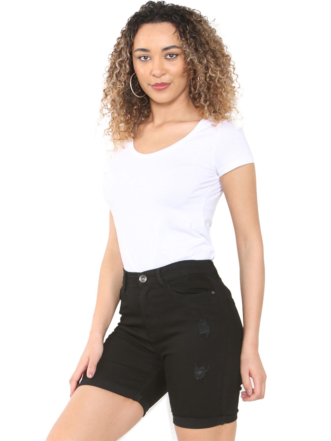 Enzo | Womens Ripped Denim Shorts - Schwarz Image