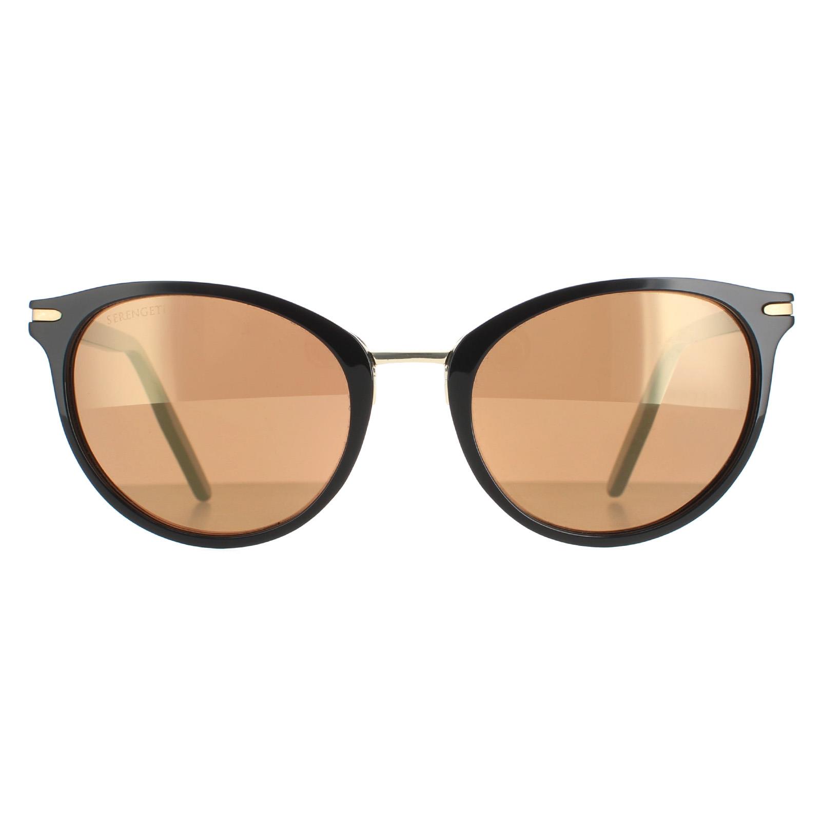 Serengeti Rund Damen Glänzend Schwarz Mineral Polarisiert Drivers Gold Elyna Image