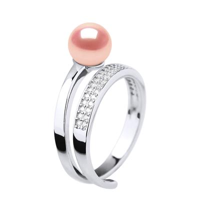 Bague Jonc Ajustable Perle d'Eau Douce Ronde 7-8 mm Rose Joaillerie Argent 925