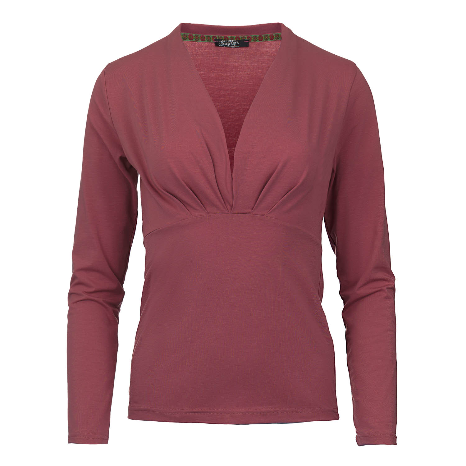 Lachsfarbenes langärmeliges Faux Wrap Top aus nachhaltigem Stretch-Jersey-Stoff Image