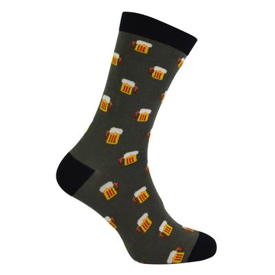 Herr Heron - Herren Bambus Socken | Neuheit Funky Socken | Gemusterte Argyle gestreifte Socken | Atmungsaktiv Weich | Geschenke für Ihn - Bier (Grau) Image