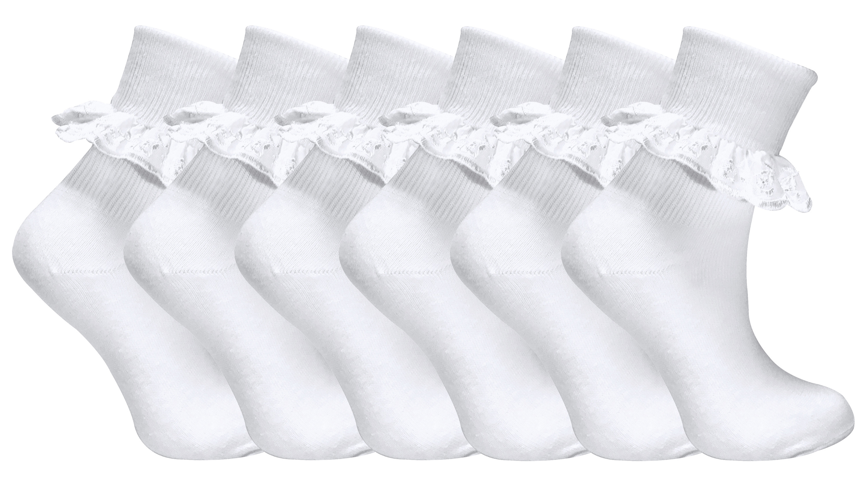 6 Pack Baby Mädchen Rüschen Spitze Socken | Socken Snob | Baumwolle Fancy Socken für Kleinkind - weiß Image