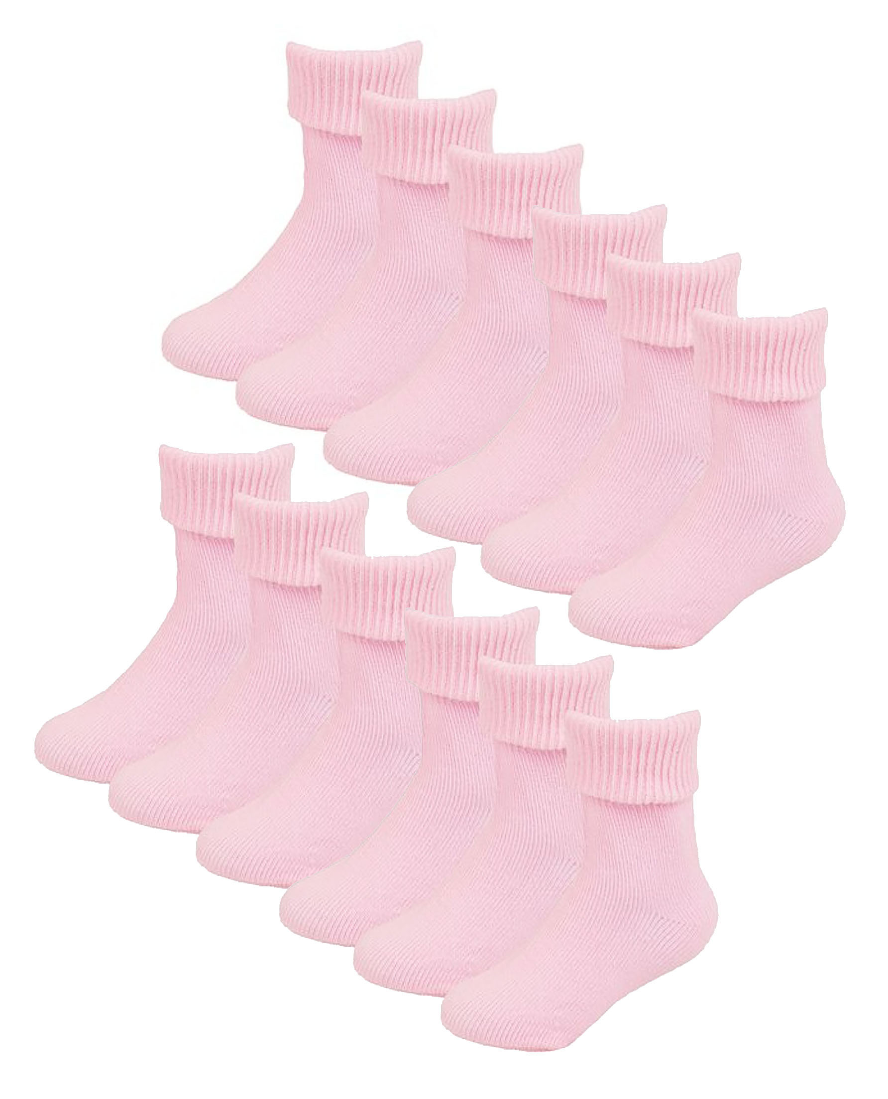 Baby Cotton Turn Over Top Socken | 6 Paar Pack | Socken Snob | Plain Funny Socken für Jungen und Mädchen - Pink