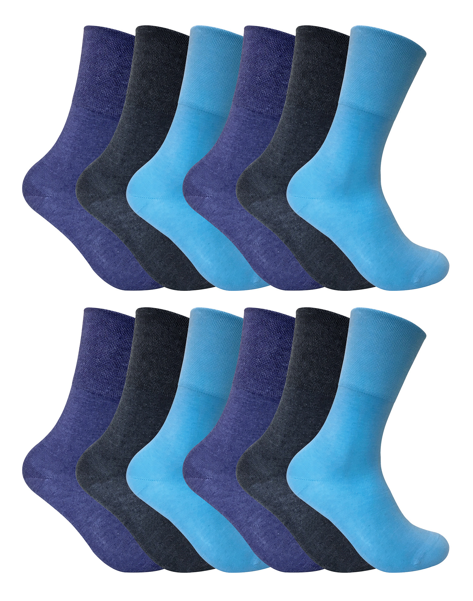 12 Pack Damen nicht elastische thermische diabetische Socken | Socken Snob | Frauen Soft Top Socken für schlechte Durchblutung - Hellblau
