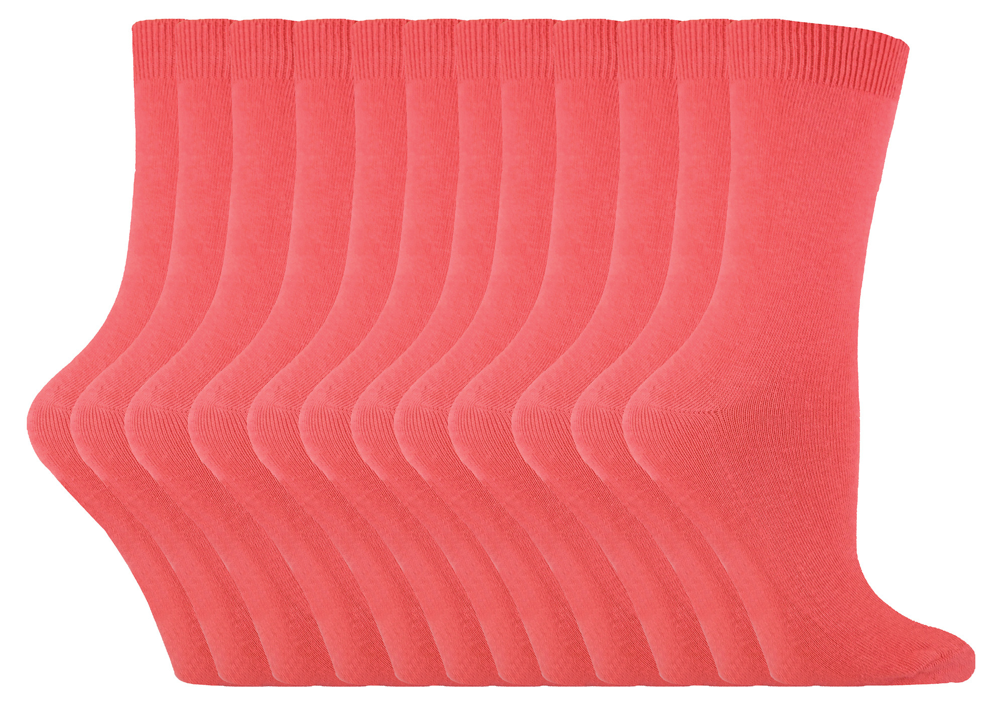 Einfarbige Damensocken mit hohem Baumwollanteil | 12 Paar Multipack | Socken-Snob | Dünne, bequeme, farbenfrohe Crew-Söckchen für Damen in Koralle Image