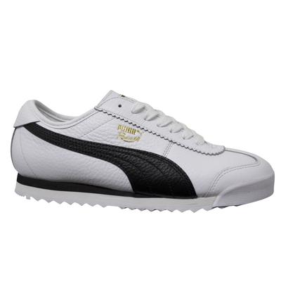 Puma Roma 68 Vintage weißes schwarzes Leder Low Schnürsenkel Herren Trainer 370051 02 Image