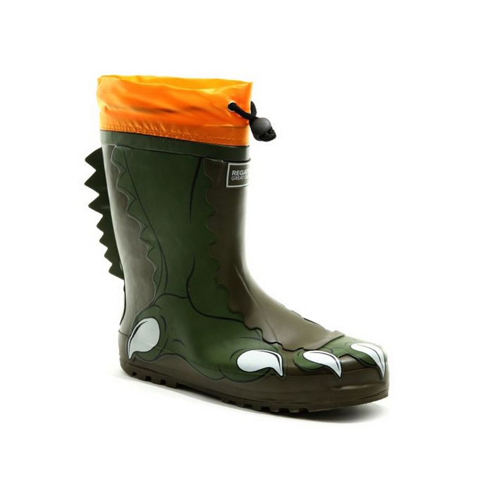 Dare 2B Childrens/Kids Mudplay Dinosaur Wellingtons (Dark Khaki/Rusty Orange) Image