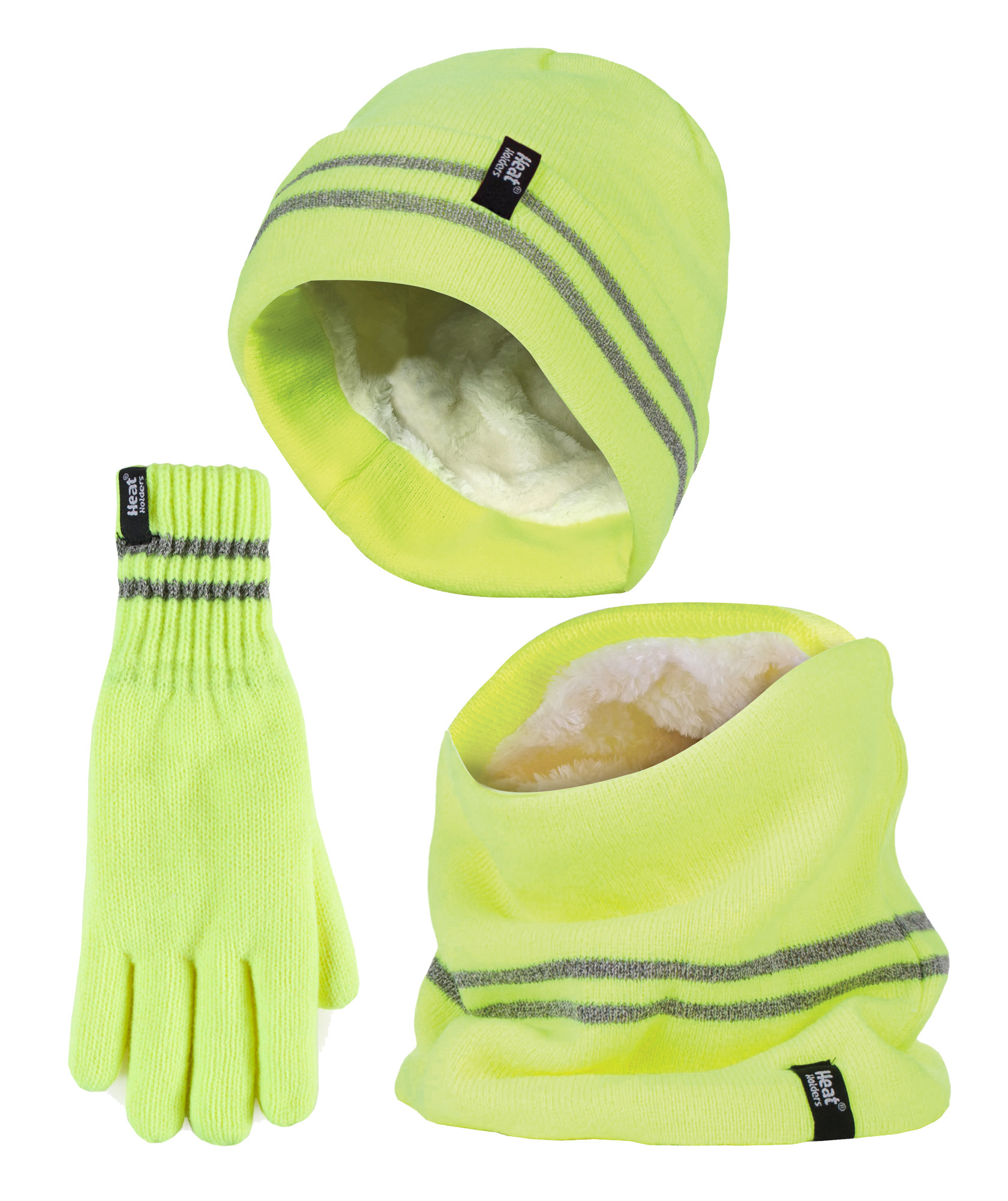 Hi Vis Mütze, Halswärmer & Handschuhe Set | Wärmehalter | Reflektierende Arbeitskleidung Set für extrem kaltes Wetter - Gelb Image