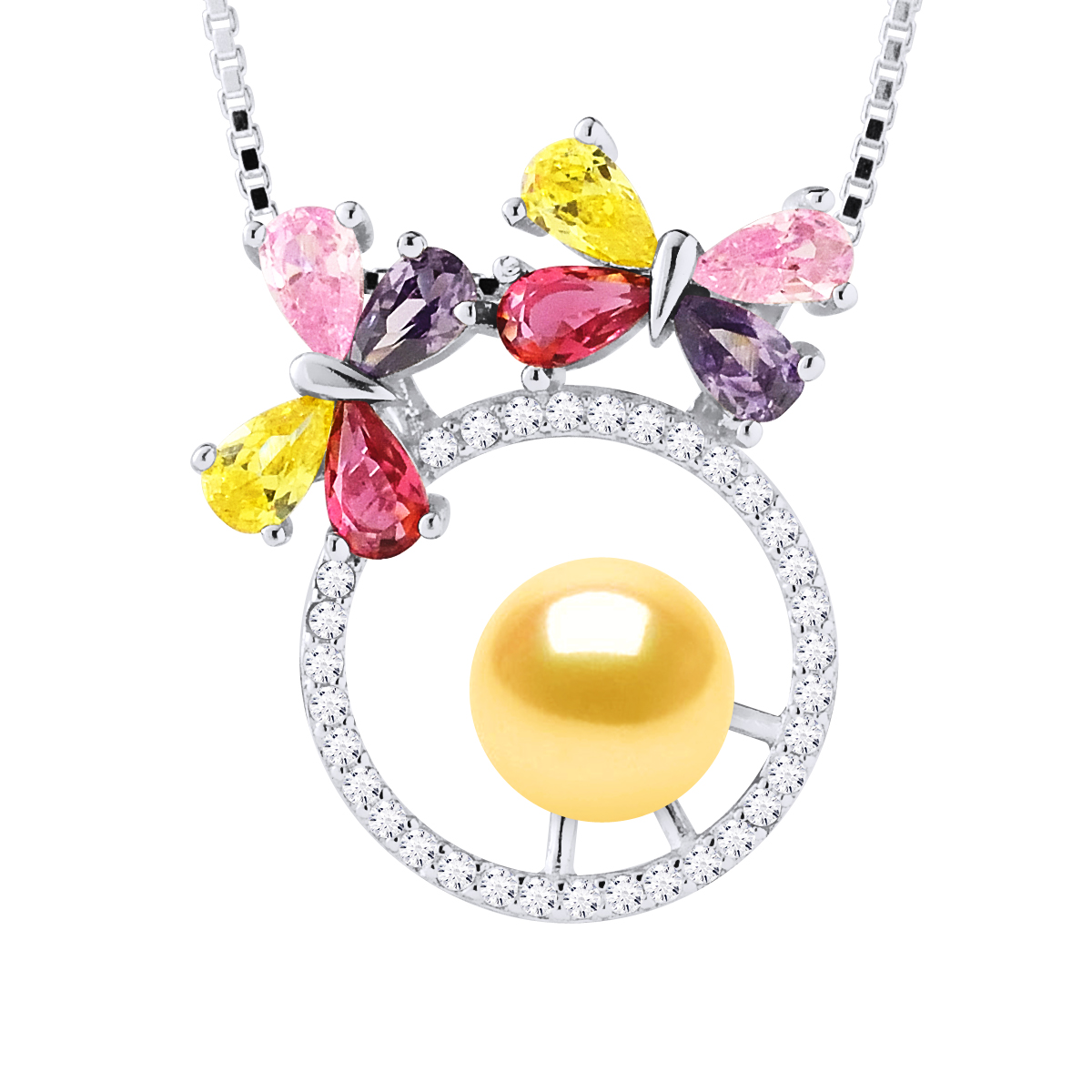 BUTTERFLY Halskette Süßwasserperle rund 8-9 mm Gold 925 Image