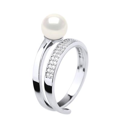 Bague Jonc Ajustable Perle d'Eau Douce Ronde 7-8 mm Blanche Joaillerie Argent 925