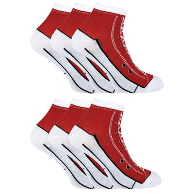 6 Paar Multipack Socken, die wie Schuhe aussehen | Socken Snob | Neuheit lustig Lace Up Converse Socken - rot Image