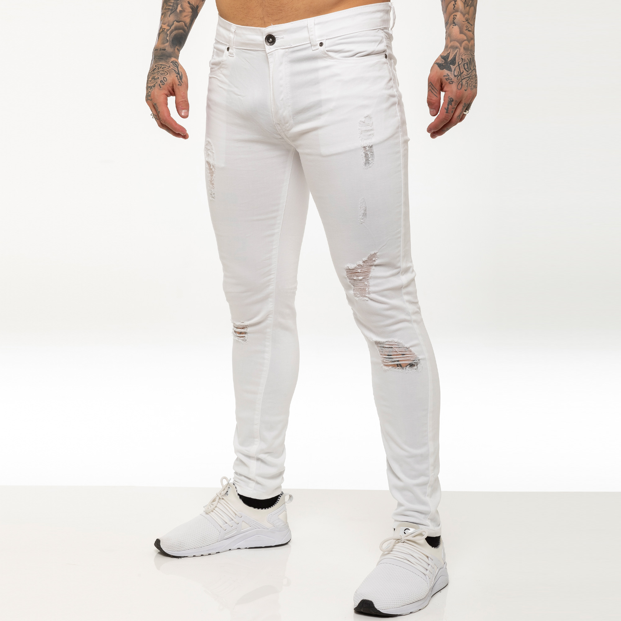 Enzo Herren Skinny Ripped Jeans Image
