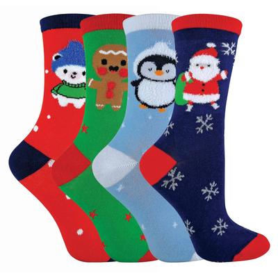 Kinder/Kinder 4 Pack dünne Baumwolle Rich Xmas Weihnachten Socken 3 Größen