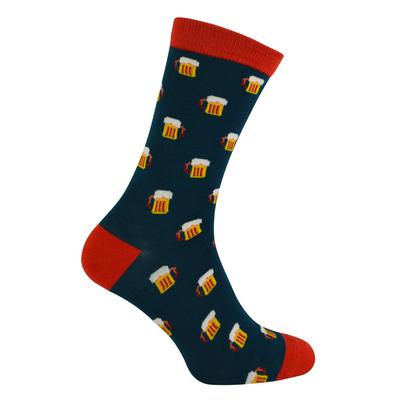Herr Heron - Herren Bambus Socken | Neuheit Funky Socken | Gemusterte Argyle gestreiften Socken | Atmungsaktiv weich | Geschenke für ihn - Bier (Teal) Image