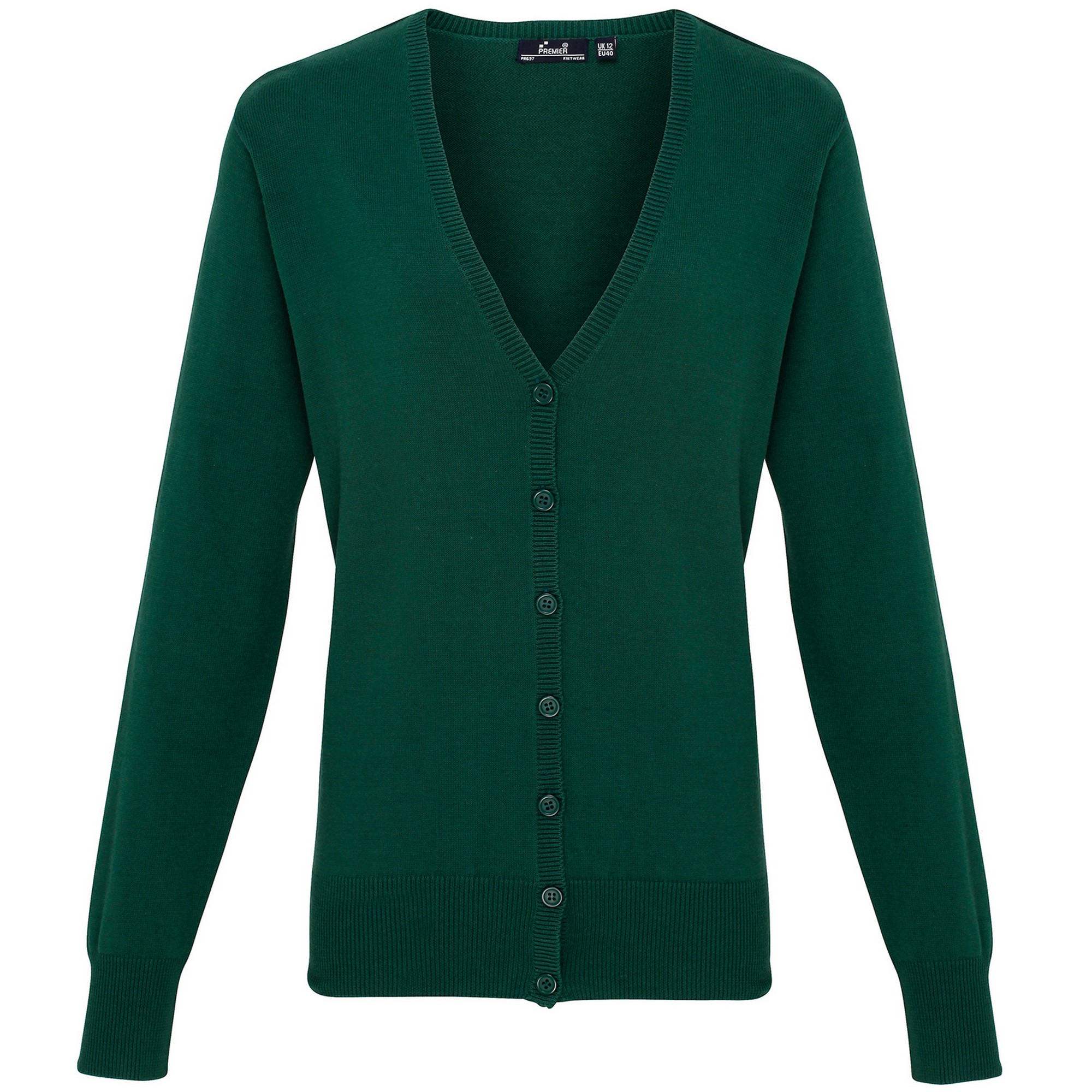 Premier Womens/Ladies Button Through Long Sleeve V-neck Knitted Cardigan (Bottle)