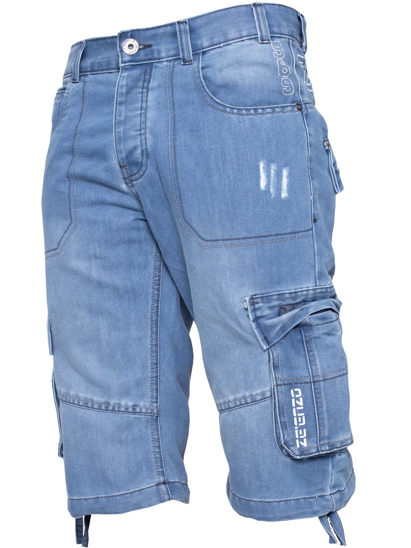 Enzo Herren Cargo Combat Denim Shorts Image