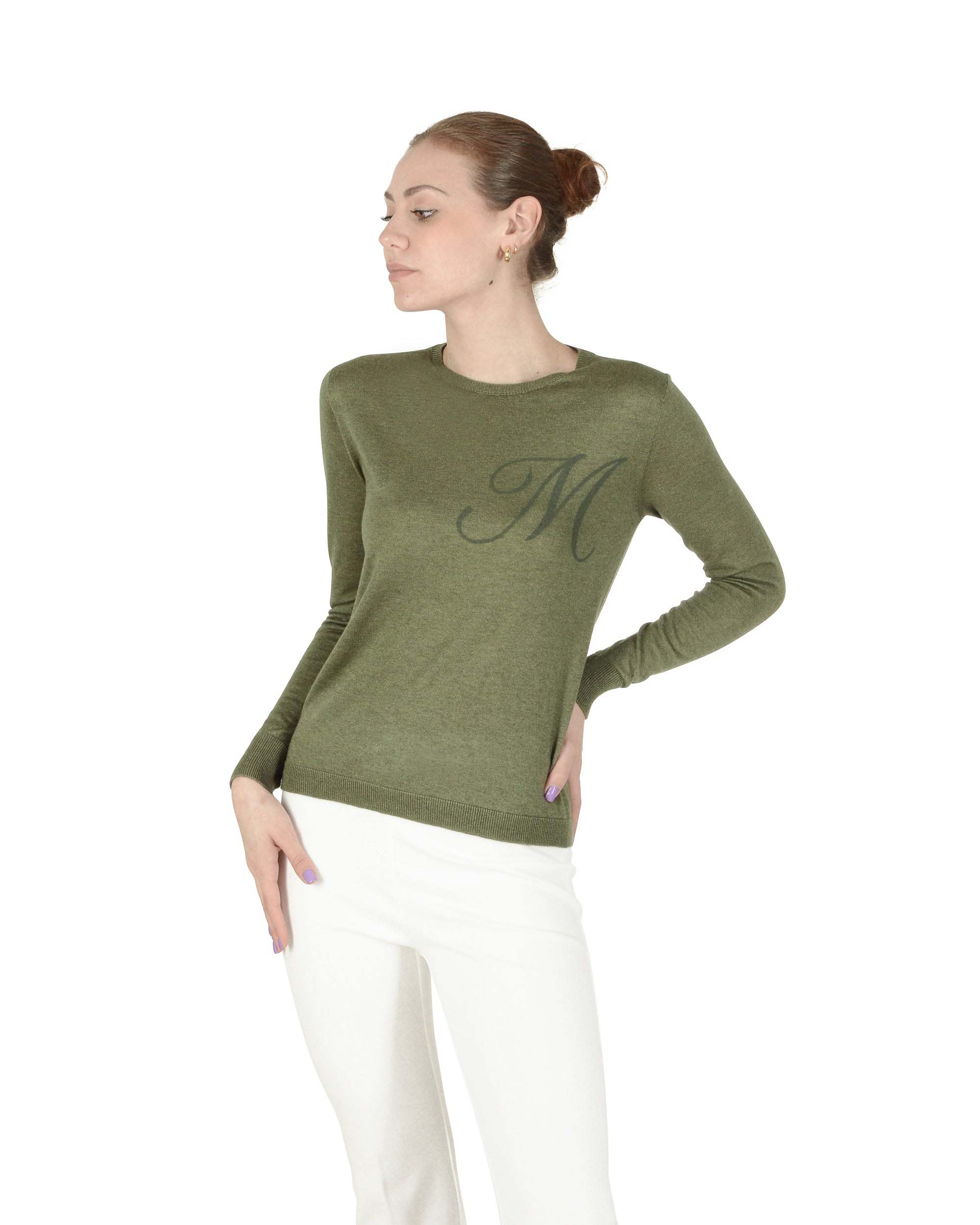 Crown Of Edinburgh Kaschmir Langarm Art 004 Grün Letter M Image