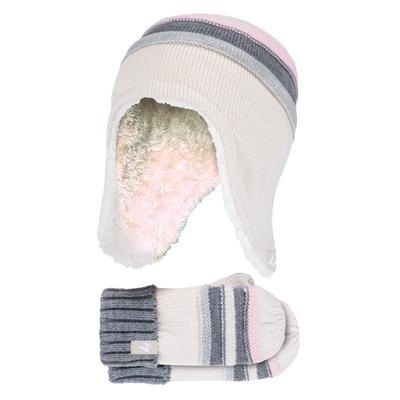 Wärmehalter - Mädchen Winter Warm Pom Pom Bobble Beanie Mütze und Handschuhe Set - Buttercream Image