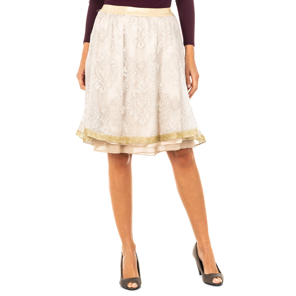 Damenrock mit hoher elastischer Taille und Chiffonfutter JWKG01 Image