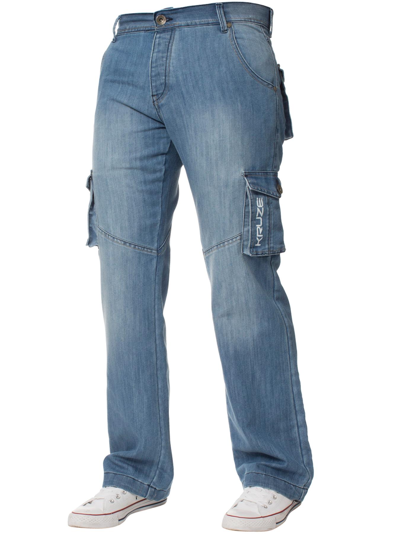 Kruze | Mens Cargo Combat Jeans - Hellblau Image