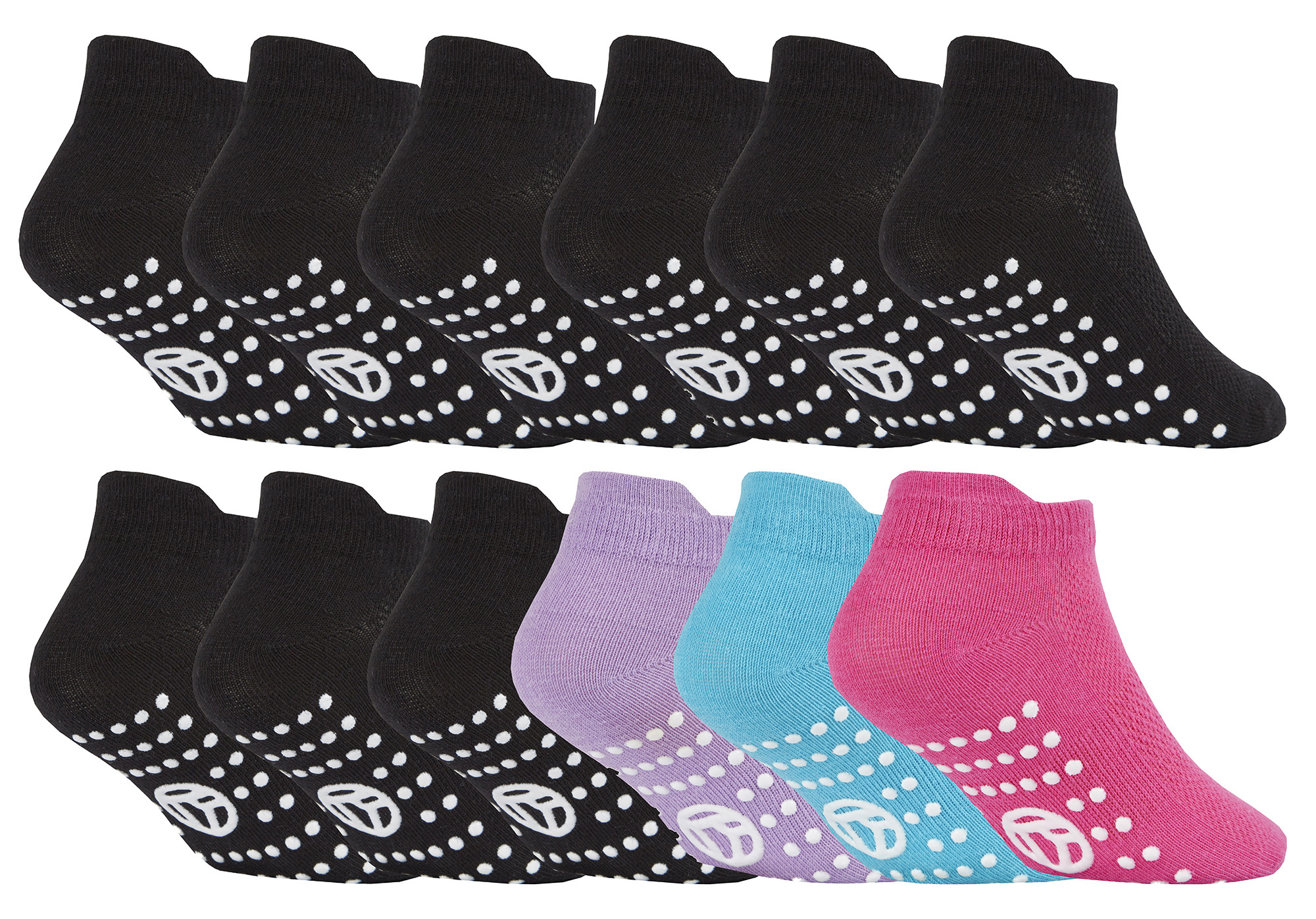 12 Paar Kinder Low Cut Knöchelsocken mit rutschfester Sohle - Pink / Schwarz Image