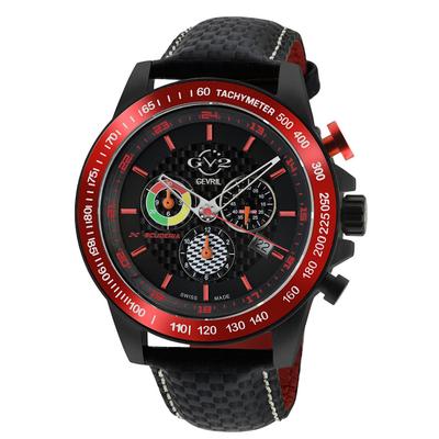 Gv2 Herren Scuderia Schweizer Quarz Multifunktions-Chronograph weißes Zifferblatt schwarzes Leder Datum Uhr