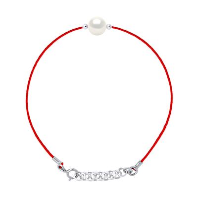 DIADEMA - Armband - Rotes Nylon - Süßwasserperle - Weiß