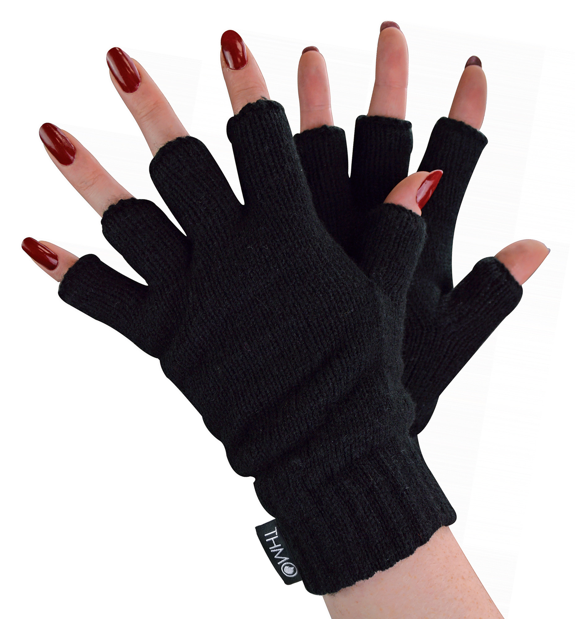 Fingerlose Damen-Thermohandschuhe | THMO | Winter-Fleece-gefütterte, weiche Thinsulate-Handschuhe für Damen, Schwarz Image