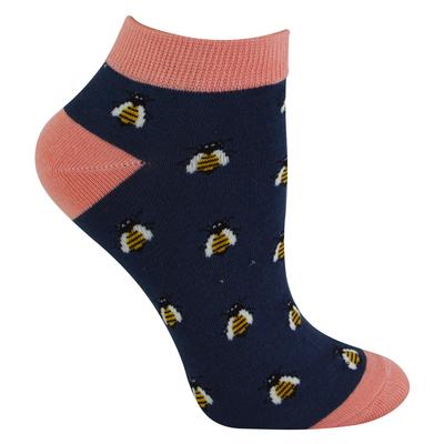 Damen Bambus Trainer Socken | Miss Sparrow | Atmungsaktive Low Cut Socken für Frauen - Honey Bees (Navy) Image
