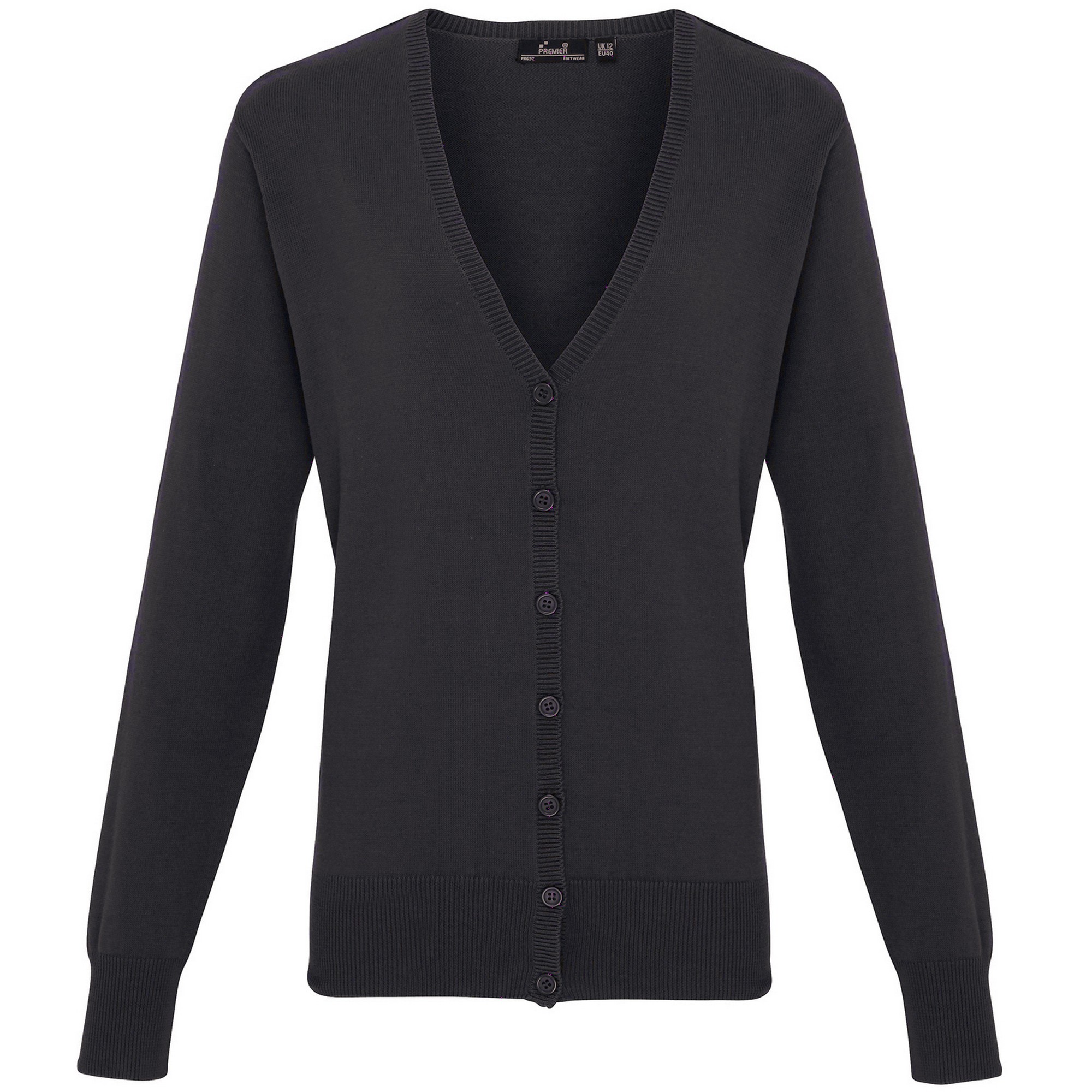 Premier Womens/Ladies Button Through Long Sleeve V-neck Knitted Cardigan (Charcoal) Image