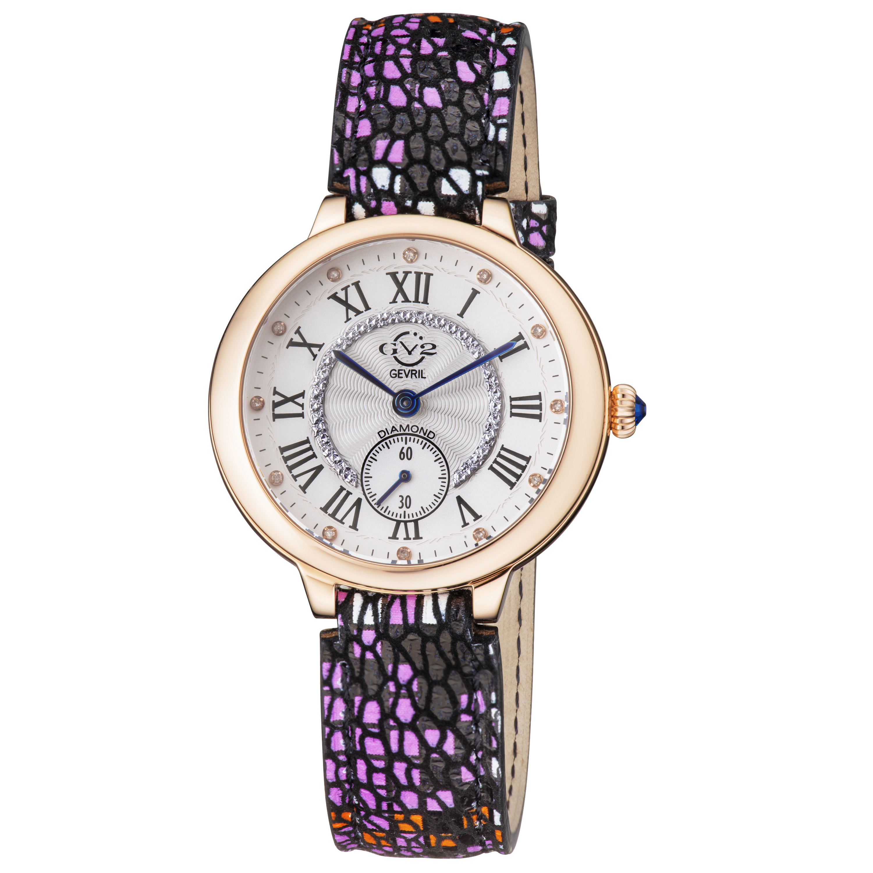 GV2 Rome 12201S Damen Schweizer Quarz Diamanten Floral Leder Uhr Image