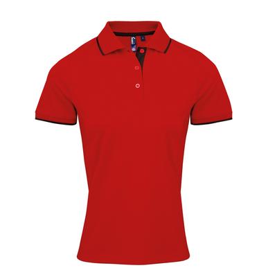 Premier Womens/Ladies Contrast Coolchecker Polo Shirt (Rot/Schwarz) Image