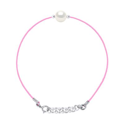 DIADEMA - Armband - Rosa Nylon - Süßwasserperle - Weiß