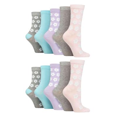 Wildfeet - 10er Pack Damen Bambus Crew Socken mit Punkten, Leoparden- und Blumenmuster - Multicolour Image