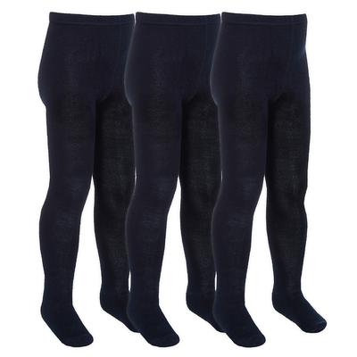 3 Paar Multipack Mädchen Bambus-Schulstrumpfhosen | Sock Snob | Footed Soft Plain Strumpfhosen in Schwarz, Grau, Weiß, Marineblau - Marine Image