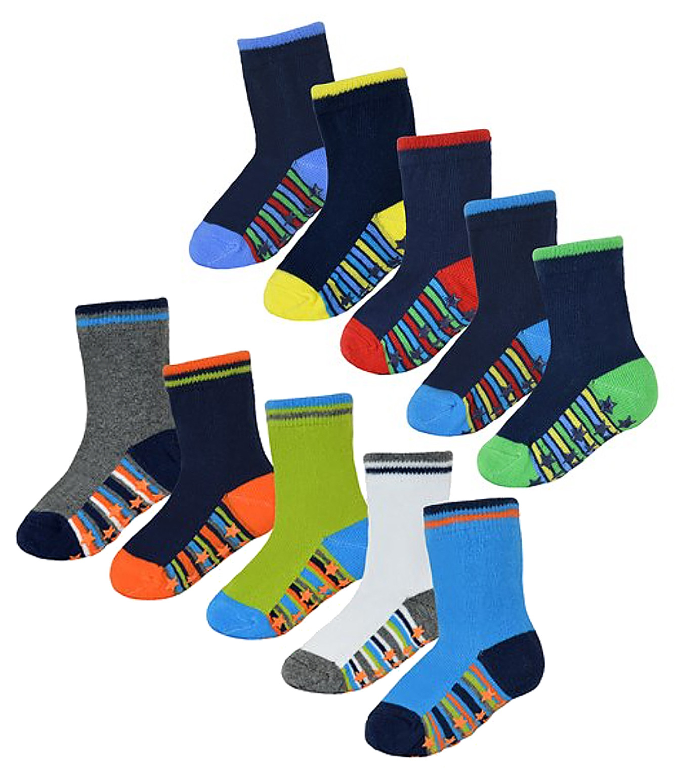 Rutschfeste Baby-Jungen-Socken | 10er-Pack | Socken-Snob | Weiche Baumwollsocken mit Sternchen-Greifern - Style 1