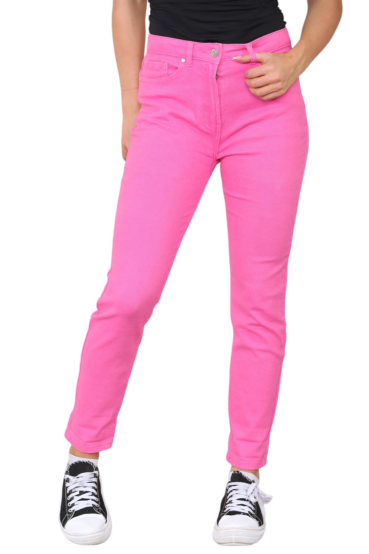 M&Co Damen-Mom-Jeans mit hohem Bund und schmal zulaufendem, geradem Bein in Rosa