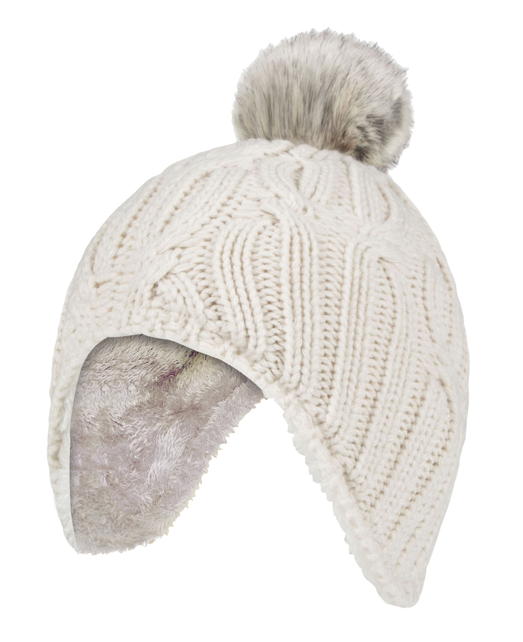 Wärmehalter - Mädchen Kabel gestrickt Beanie-Mütze mit Pom Pom Bommel für Winter | warme thermisch isolierte Mütze - Buttercreme Image