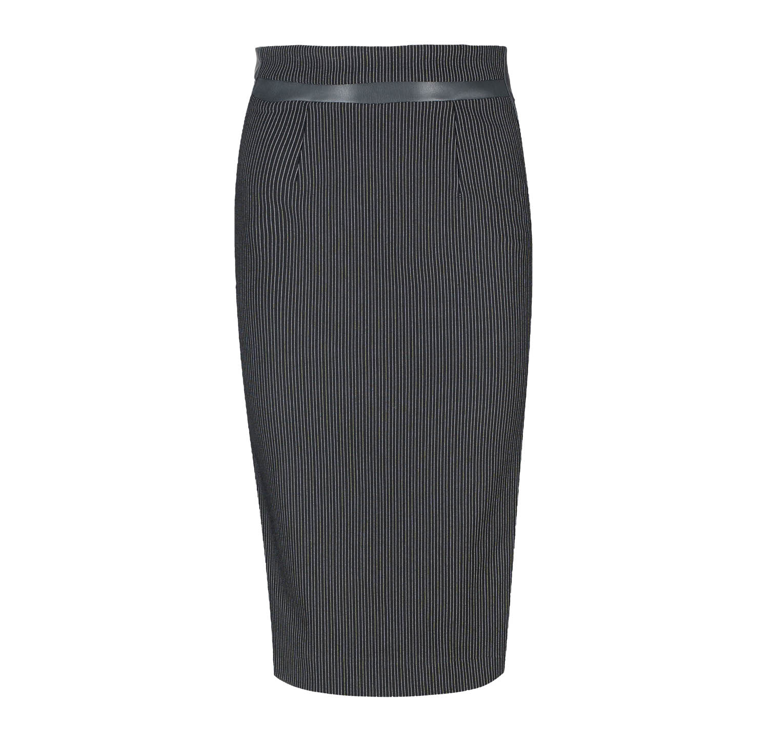Schwarzer Bleistiftrock mit hoher Taille und Lederdetails Image