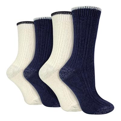 4er Pack Damen Kabelstrick Socken | Wildfeet | Lurex Glitzer Socken für Frauen - Blau/Creme Image
