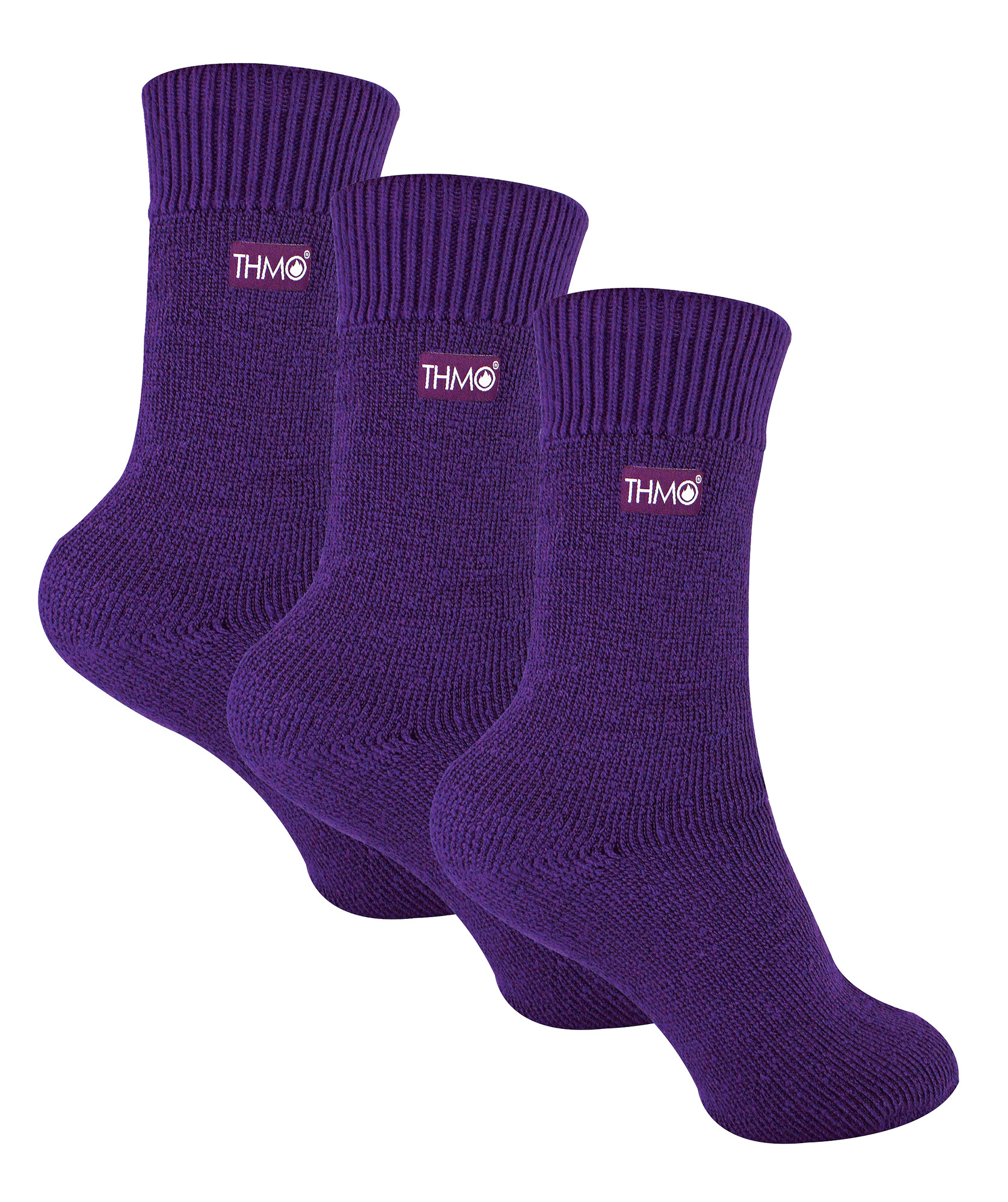 3 Paar Multipack Kinder Thermosocken | THMO | Gerippte weiche Oberseite Fleece Flauschige Innenseite Warme Socken für Jungen & Mädchen - Lila Image