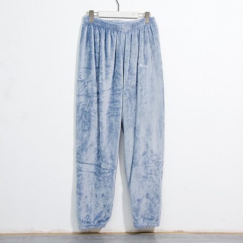 Herren Hausanzug Flanell-Pyjama-Hose Lounge Hose Buchstabe Einfach Plüsch Heim Täglich Flanell Warm Atmungsaktiv Lange Hose Hose Elastische Taille Winter Blau Rosa Image