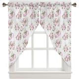 Pink Spring Floral Swag Curtains For Living Room/bedroom Watercolor Summer Flower Botanical Swag Kitchen Curtain Valances For Windows Tier Topper Scalloped Curtain 2 Panels 72 w X 45 l
